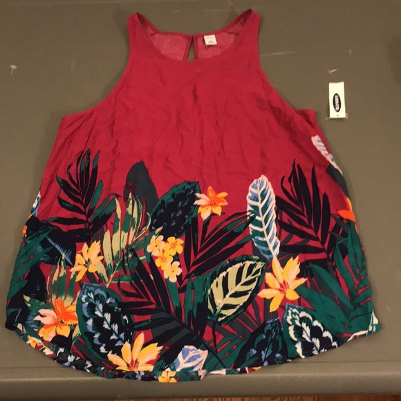 Old Navy Tops - NWT Old Navy Magenta Purple tropical floral round hem sleeveless tank top sz med